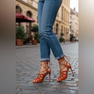 Banana Republic Jene Coral Suede Lace-Up Heels Size 8 NIB